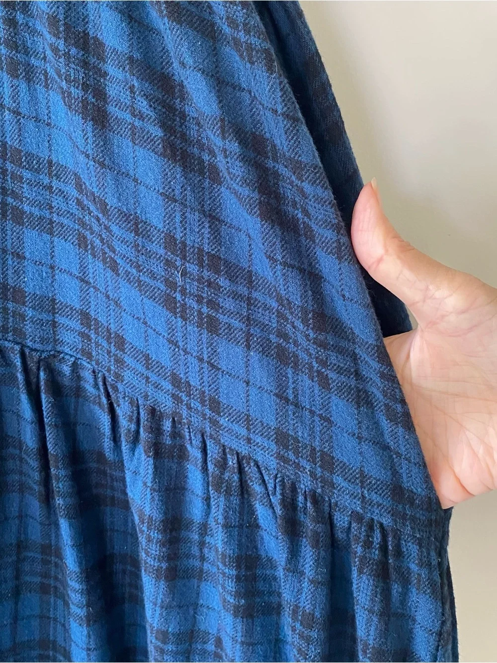 NWT Natural Life Rebecca Tiered Midi Dress - Blue Black Flannel Plaid